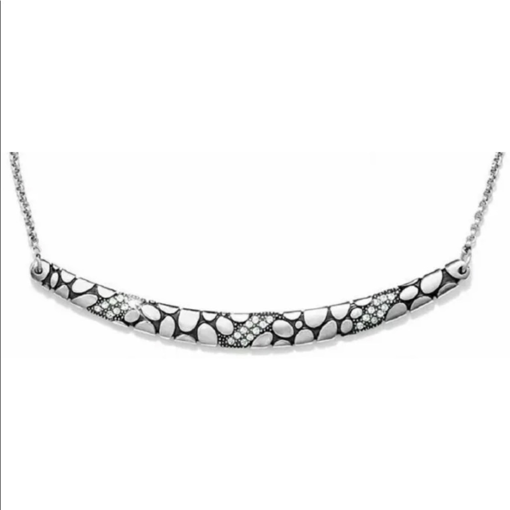 Brighton Pebble Ice Crystals Silver Arc Curved Collar Necklace MSRP $64